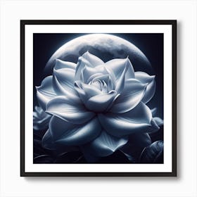 White Flower With Moon Art Print