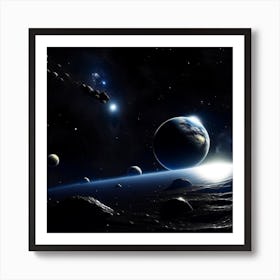 Space Scene With Planets And Stars Art Print