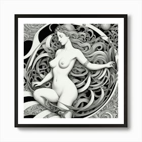 Nude Woman In A Circle line art Art Print