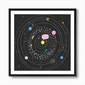 Solar System Black Square Art Print