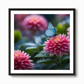 Butterfly On Dahlia Flower Art Print