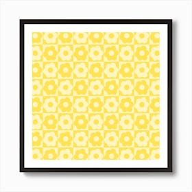 Floral Checker Yellow Square Art Print