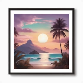 Sunset At The Beach Landscape soft expressions in the spirit of Bob Ross Art Print