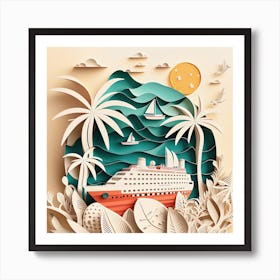 Travel Cruise Ship Paper cut Style Art Print