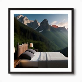 Bedroom With Mountains In The Background Art Print