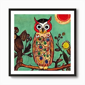 Owl On A Branch Illustration Art Print