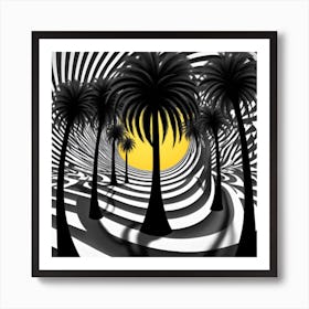 Black Palm Trees Are Arranged In A Twisting Spiraling Pattern Creating A Captivating 3d Optical Illusion Art Print