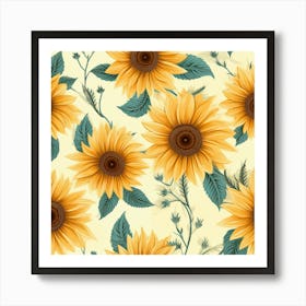 Sunflowers Seamless Pattern Art Print