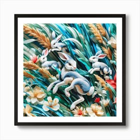 Rabbits In The Grass Art Print