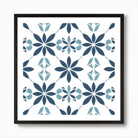 Blue And White Floral Pattern Art Print