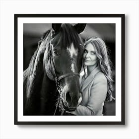 Firefly Timeless Black And White Portrait Of Woman And Stallion 44022 Art Print