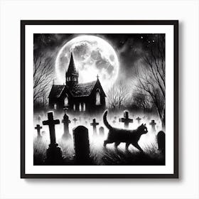 Cat In Cemetery Art Print