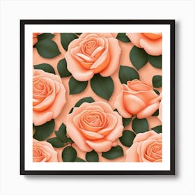 Peach Roses Seamless Pattern Art Print