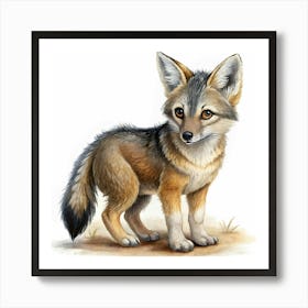 Watercolor Illustration Of A Kit Fox Pup Art Print