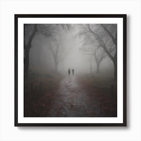 Two People Walking In The Fog Art Print