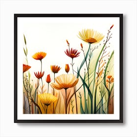 Watercolor Flowers In A Field Art Print