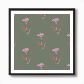 Pink Yarrow On Green Art Print