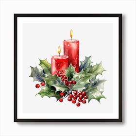 Christmas Candles With Holly 3 Art Print