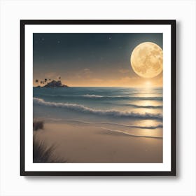 Full Moon On The Beach Art Print