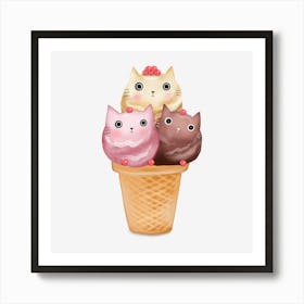 Ice Cream Cone With Cats Art Print