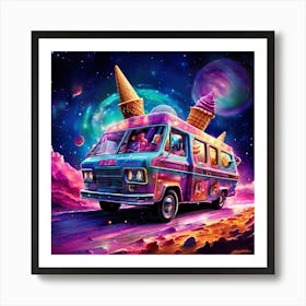 A Vintage Ice Cream Truck Now A Starship Cruises Through The Galaxy Leaving A Trail Of Sparkling dust Art Print