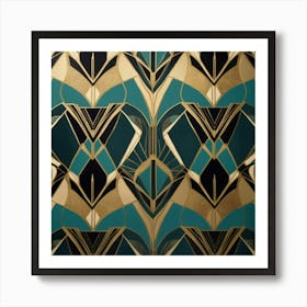 A stylish Art Deco pattern featuring bold geometric shapes, metallic accents, and a luxurious color scheme of gold, black, and deep teal. The design is elegant, symmetrical, and eye-catching 2 Art Print