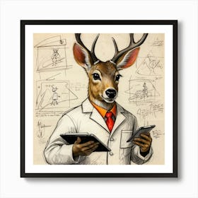 Deer In A Lab Coat Art Print