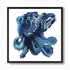 Splashy Octopus White Square Art Print