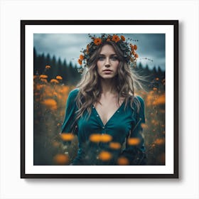 Portrait Of A Girl In A Field Of Flowers 1 Art Print