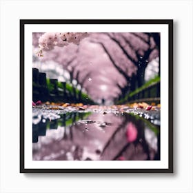 Avenue of Cherry Blossom Trees in the Rain Art Print