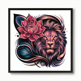 Lion And Flower Art Print