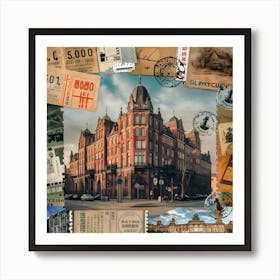 Vintage Travel Stamps And Train Photos Collage On Coffee Corner Wallpaper Art Print