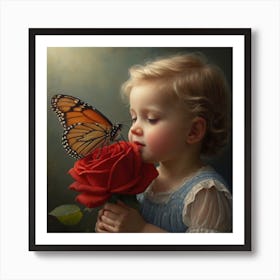 Butterfly Kissing A Rose Art Print