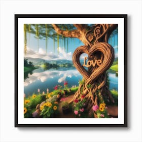 Love Tree With Flowers Art Print