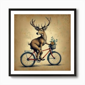 Deer On A Bike 6 Art Print