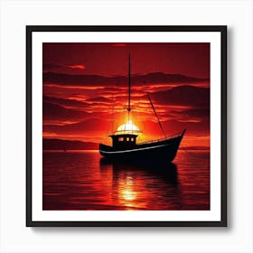 Sunset Boat 11 Art Print