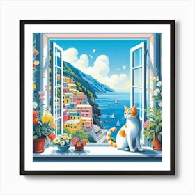 Cat By The Window Art Print