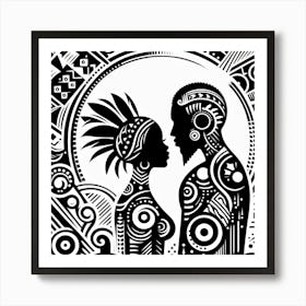 Tribal African Art Silhouette of a man and woman 3 Art Print