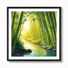 A Stream In A Bamboo Forest At Sun Rise Square Composition 146 Art Print