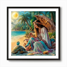 Woman With A Turtle Art Print