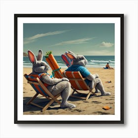 Rabbits On The Beach 3 Art Print