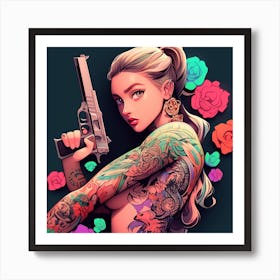 Hunzinator Miley Cyrus With Tattoos Art Print