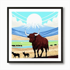 Bull In The Field 5 Art Print