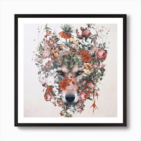 Flower Wolf Square Art Print