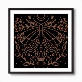 Celestial Moth And Floral Doodles Art Print