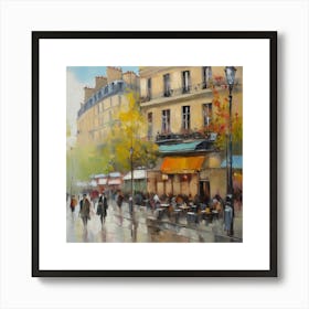 Paris Cafe Street Paris city, pedestrians, cafes, oil paints, spring colors. Art Print