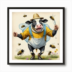 Cow With Bees 2 Art Print