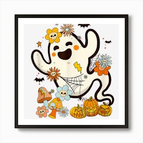 Halloween Retro Pumpkin Ghost Floral Fall Vibes Art Print