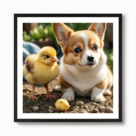 Corgi And Chicki Art Print