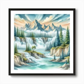 Pine Tree Valley Waterfall (Mystic Surrealism) Style B Art Print